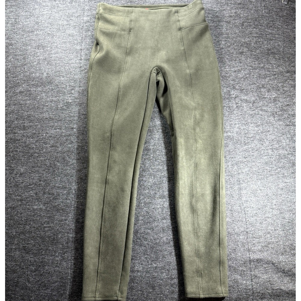 Spanx Leggings Pants Womens Large Green Pull On Stretch Faux Suede